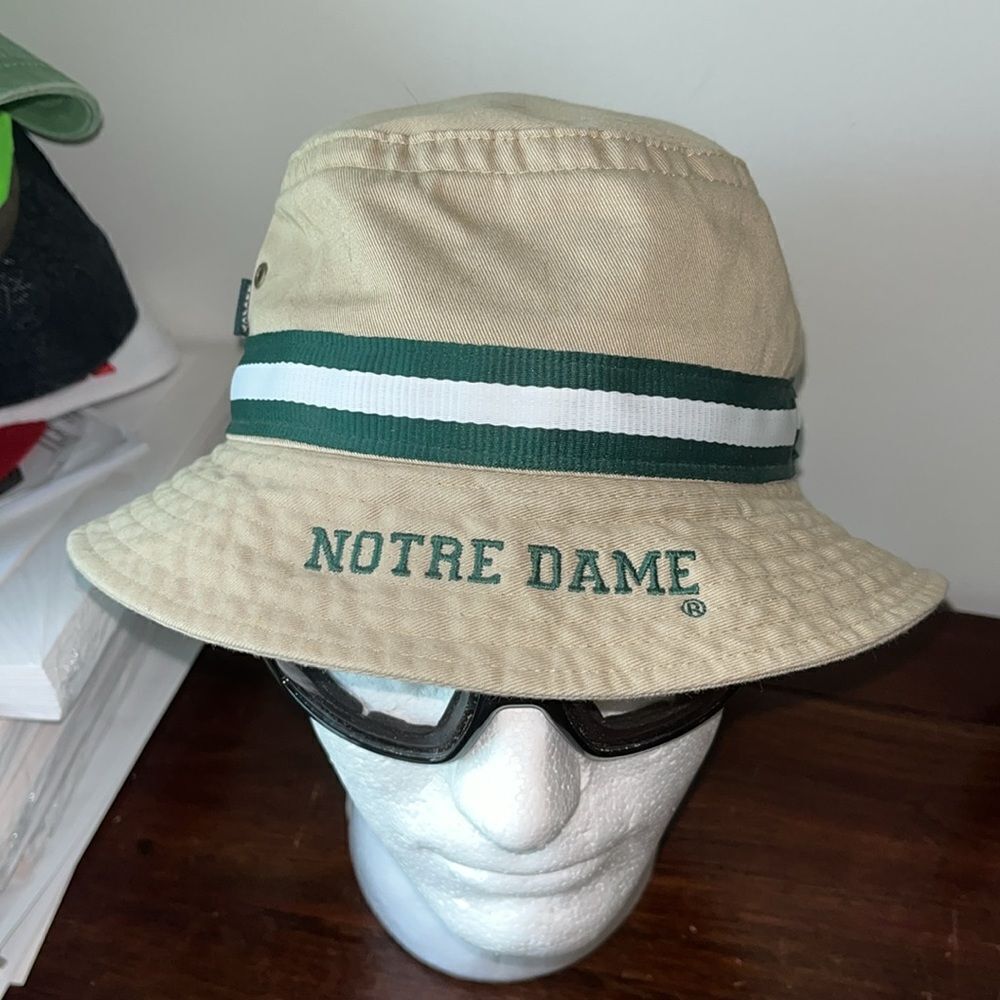 New Tan Green vintage retro Notre Dame Fighting Irish fishing bucket hat cap S/M